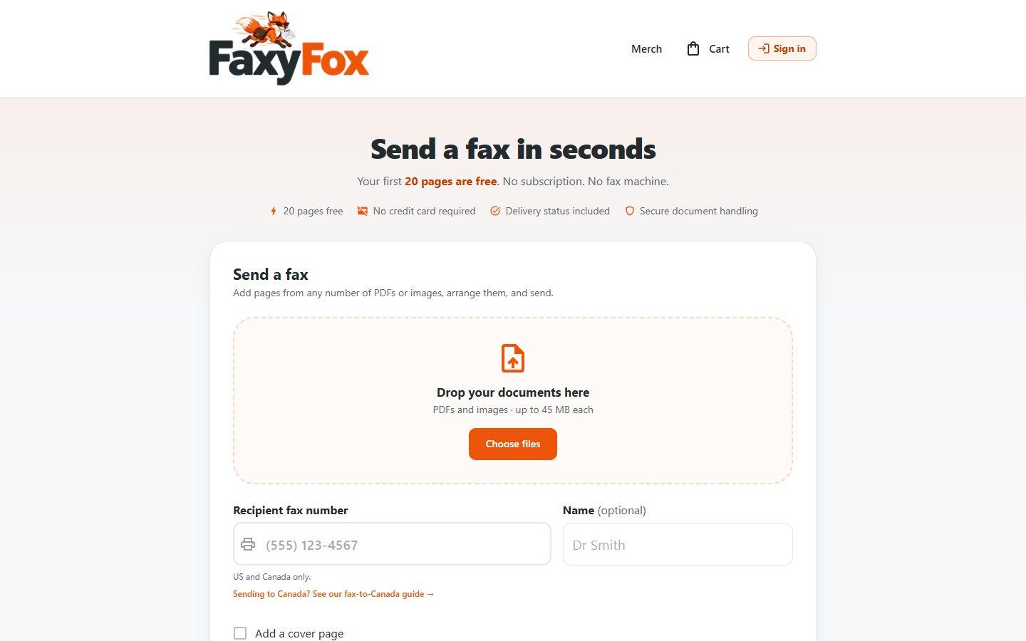 Screenshot of the FaxyFox.com home page